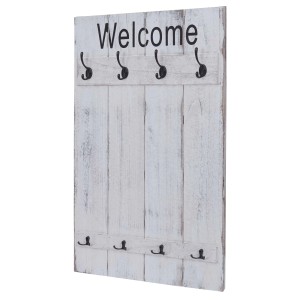 Weiße MCW Wandgarderobe im Shabby Chic Stil mit 8 Haken und "Welcome" Schriftzug.