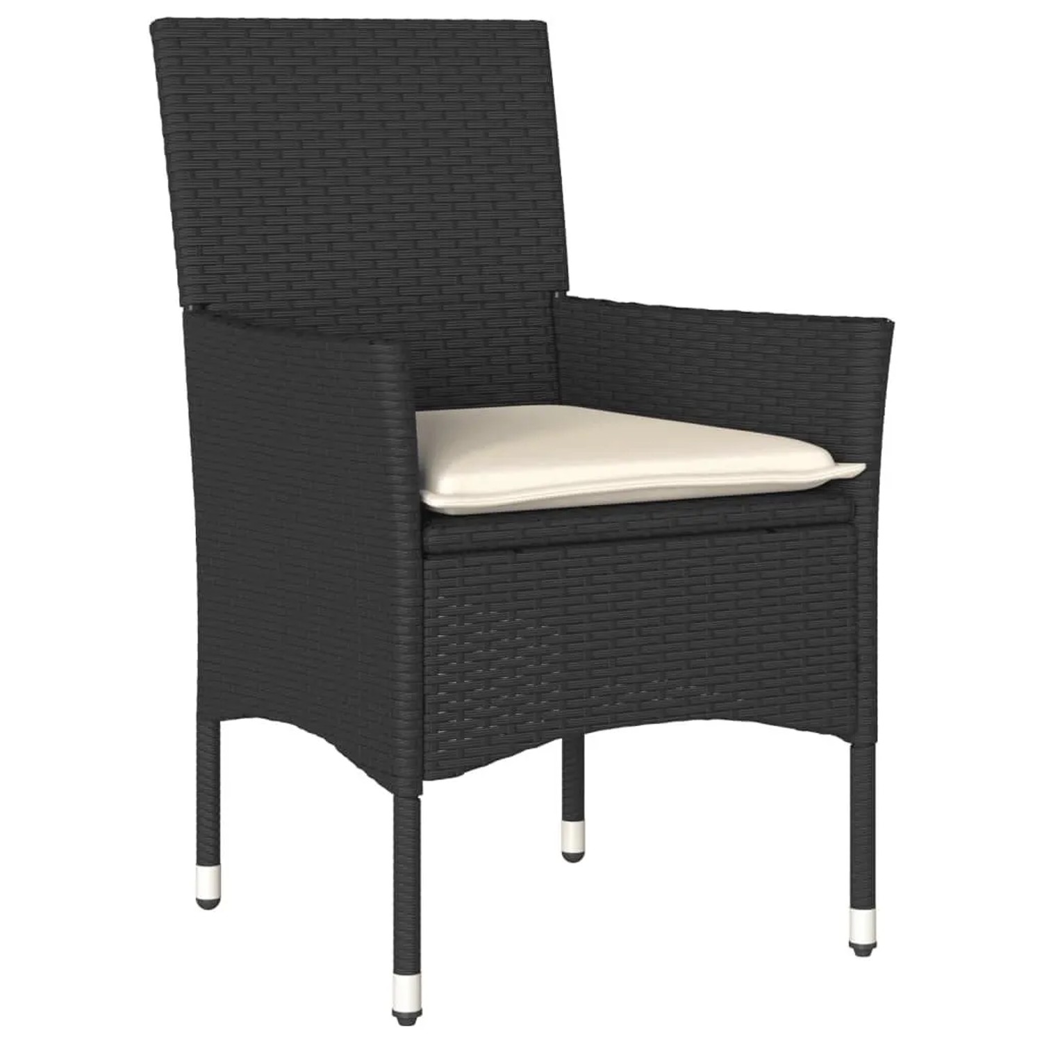 Schwarzer vidaXL Gartenstuhl aus Rattan mit cremefarbenem Kissen, 2er Set.
