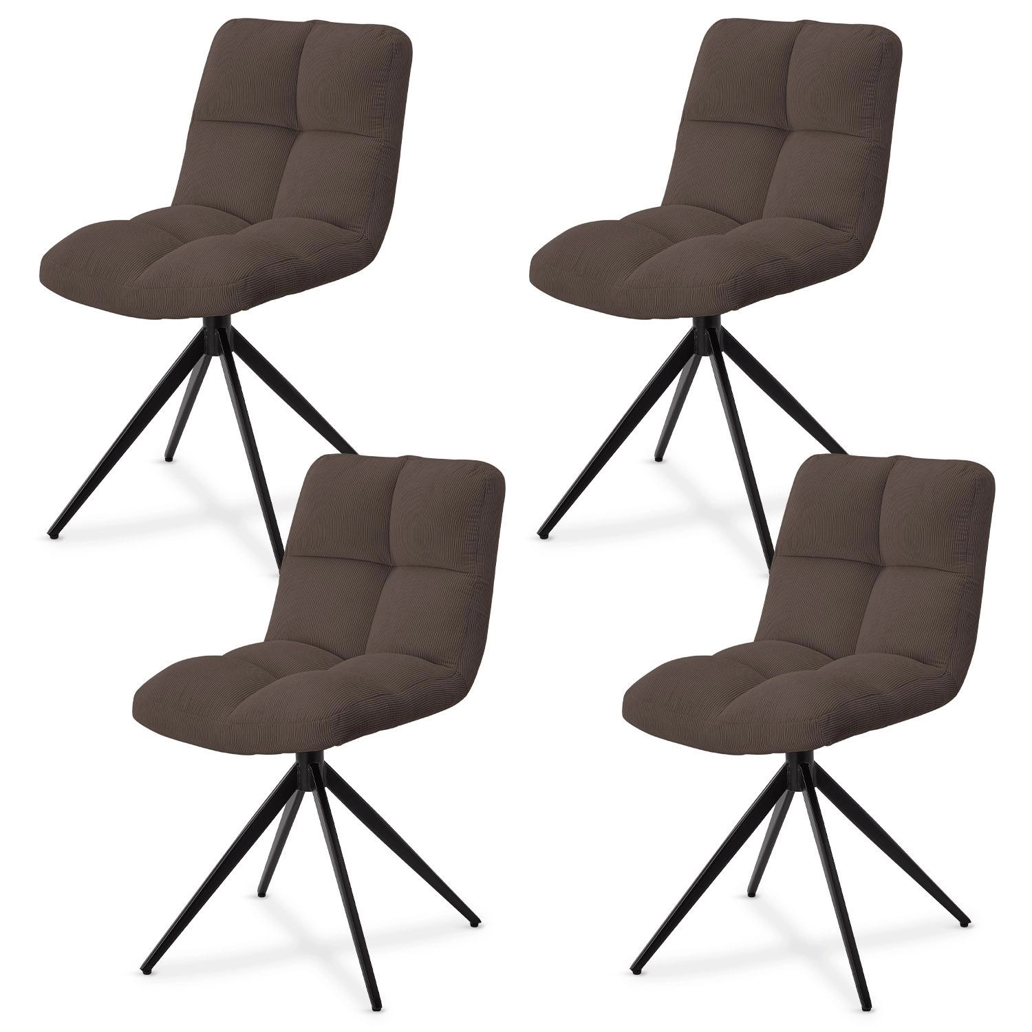 Juskys Drehstuhl Dallas 4er Set Cord Braun günstig online kaufen