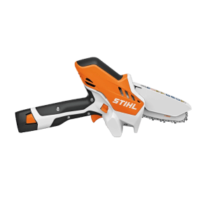 Stihl Akku-Gehölzschneider GTA 26 orange-grau mit Sägekette für Baumpflege und Rückschnitt.