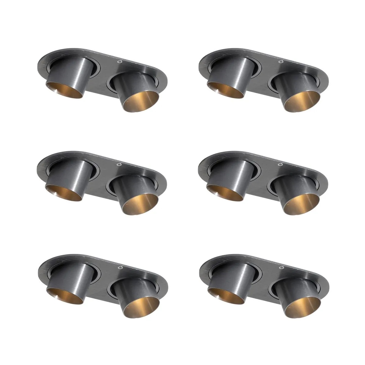 QAZQA Set mit 6 Einbaustrahlern Gunmetal GU10 35mm Schwenkbar 2 Licht Installa