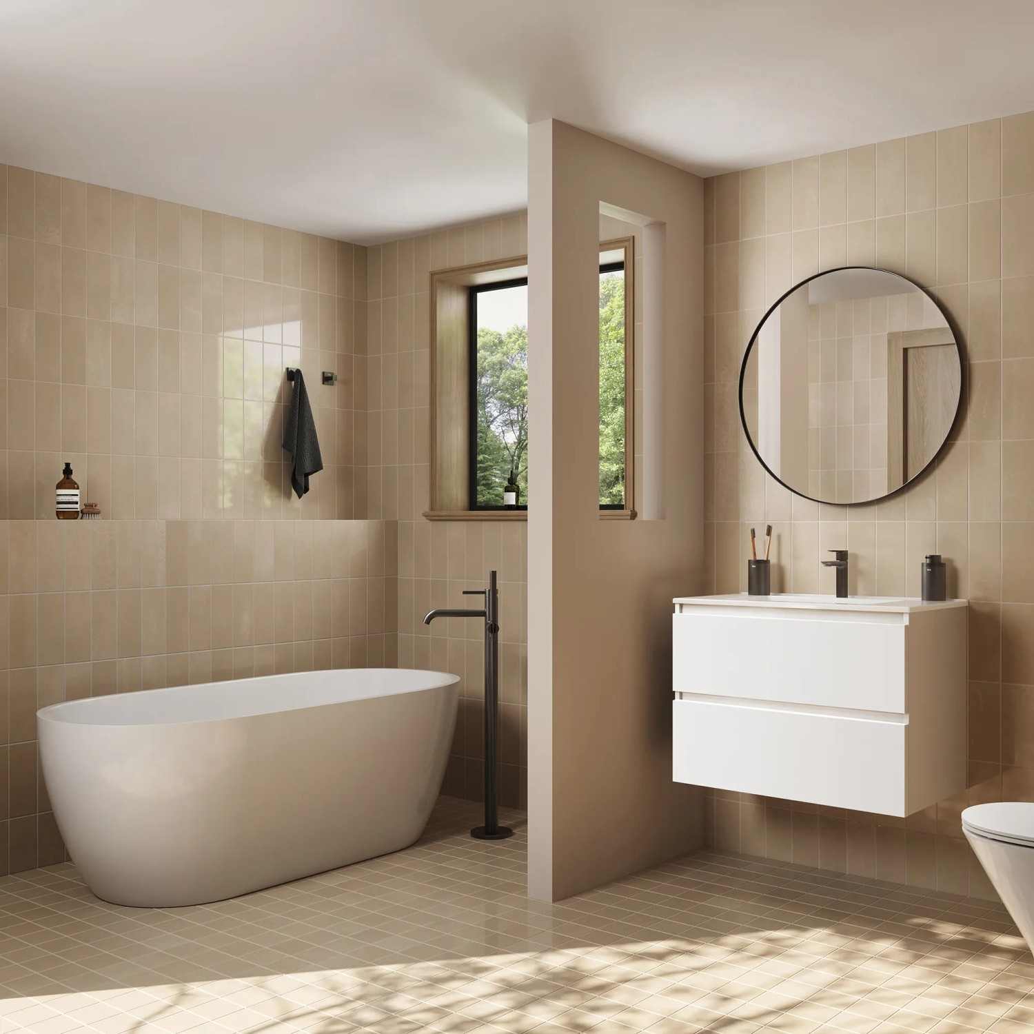 Roca Waschtischunterschrank Evelyne Basic, 60 cm, Weiß Matt im Badezimmer.