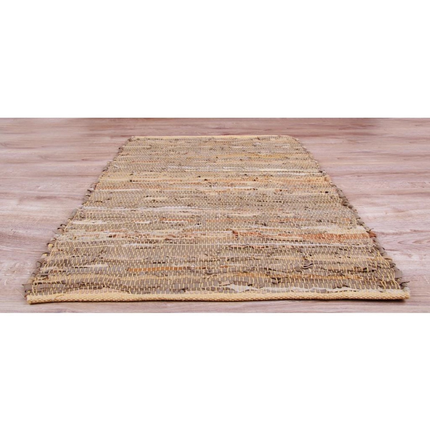 Beiger Bestlivings Leder Flickenteppich, 70x180 cm, moderner Teppich