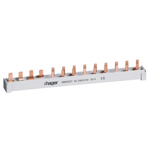 Hager Stiftschiene 4-polig, 63A für Leitungsschutzschalter im Verteilerschrank.
