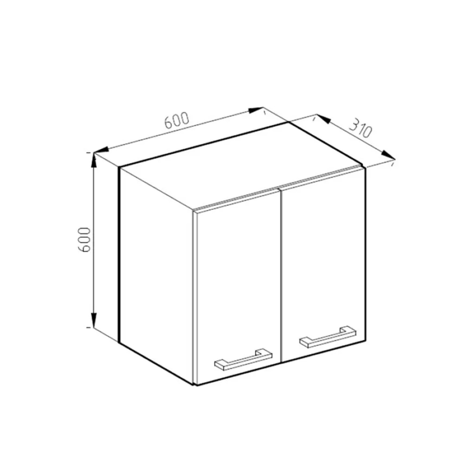 Skizze: Vicco Hängeschrank R-Line, 60 cm, Eiche/Anthrazit, Küchenschrank mit Maßen.
