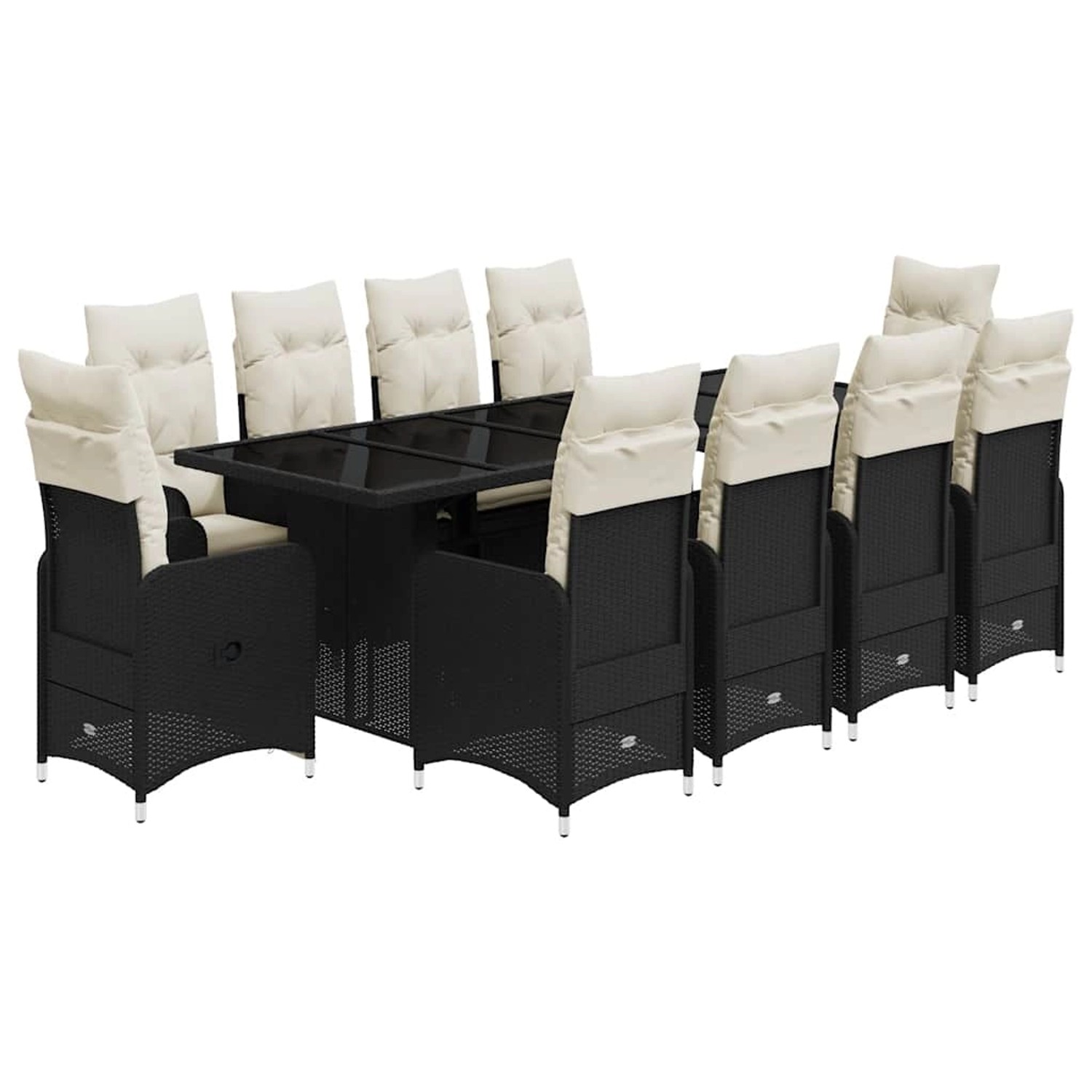 vidaXL 11-Tlg Garten-Bistro-Set mit Kissen Schwarz Poly Rattan 3277276