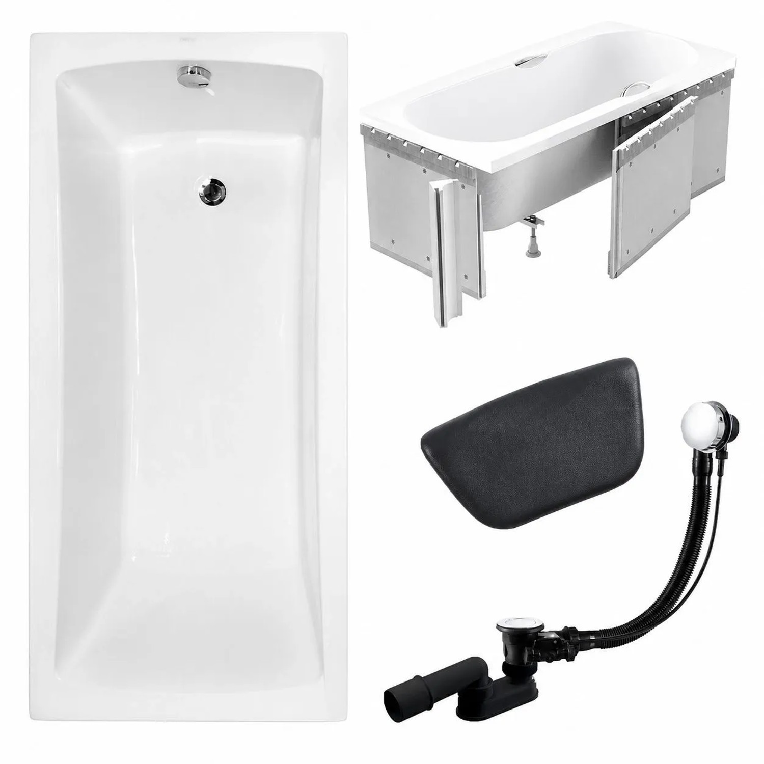 KOLMAN Badewanne Rechteck 170 x 70 Cm Mit Styroporverkleidung Mit Kopfstütze KODI Inkl. Ablauf Und Füße