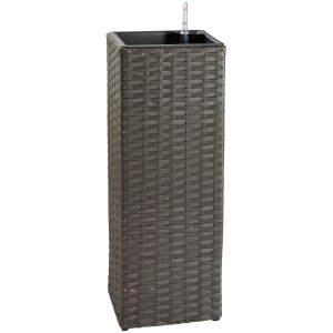 Anthrazitfarbene Pflanzsäule (76 cm) in Flechtoptik für den Außenbereich.
