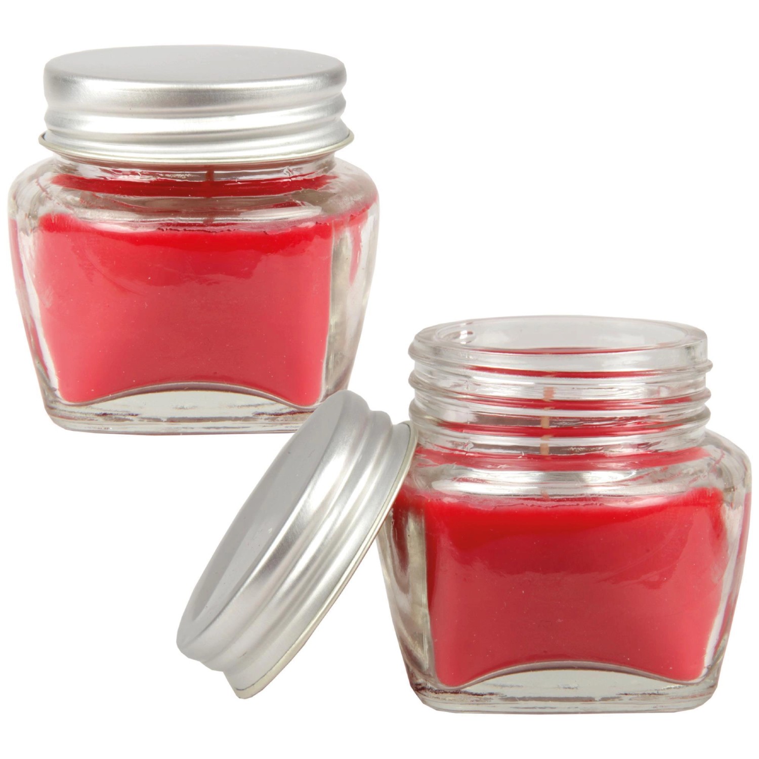 HS Candle Duftkerze Macaron Cherry, 12er Pack. Rote Kerzen im Glas mit Deckel.