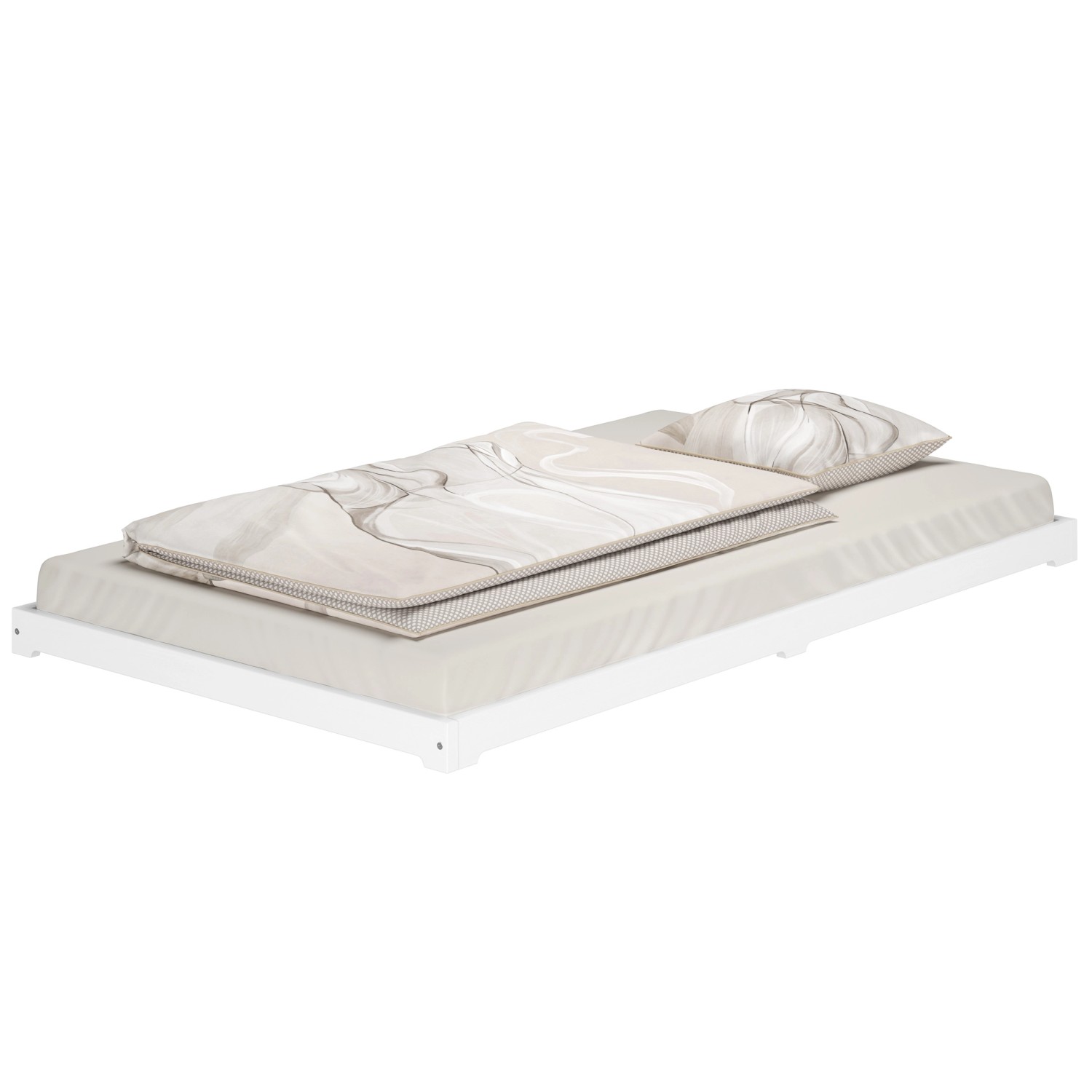 Erst-Holz Flachbett Niederflurbett Weiß 120 x 200 Kiefer Massivholz Einzelb günstig online kaufen
