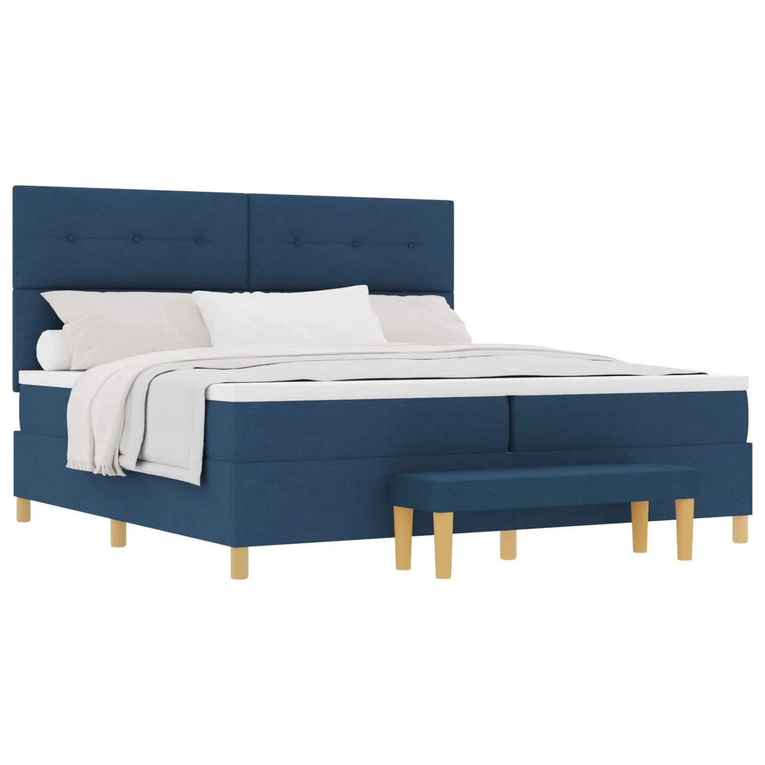 vidaXL Boxspringbett mit Matratze mit Kopfteil Blau 200 x 200 cm Stoff 3344330
