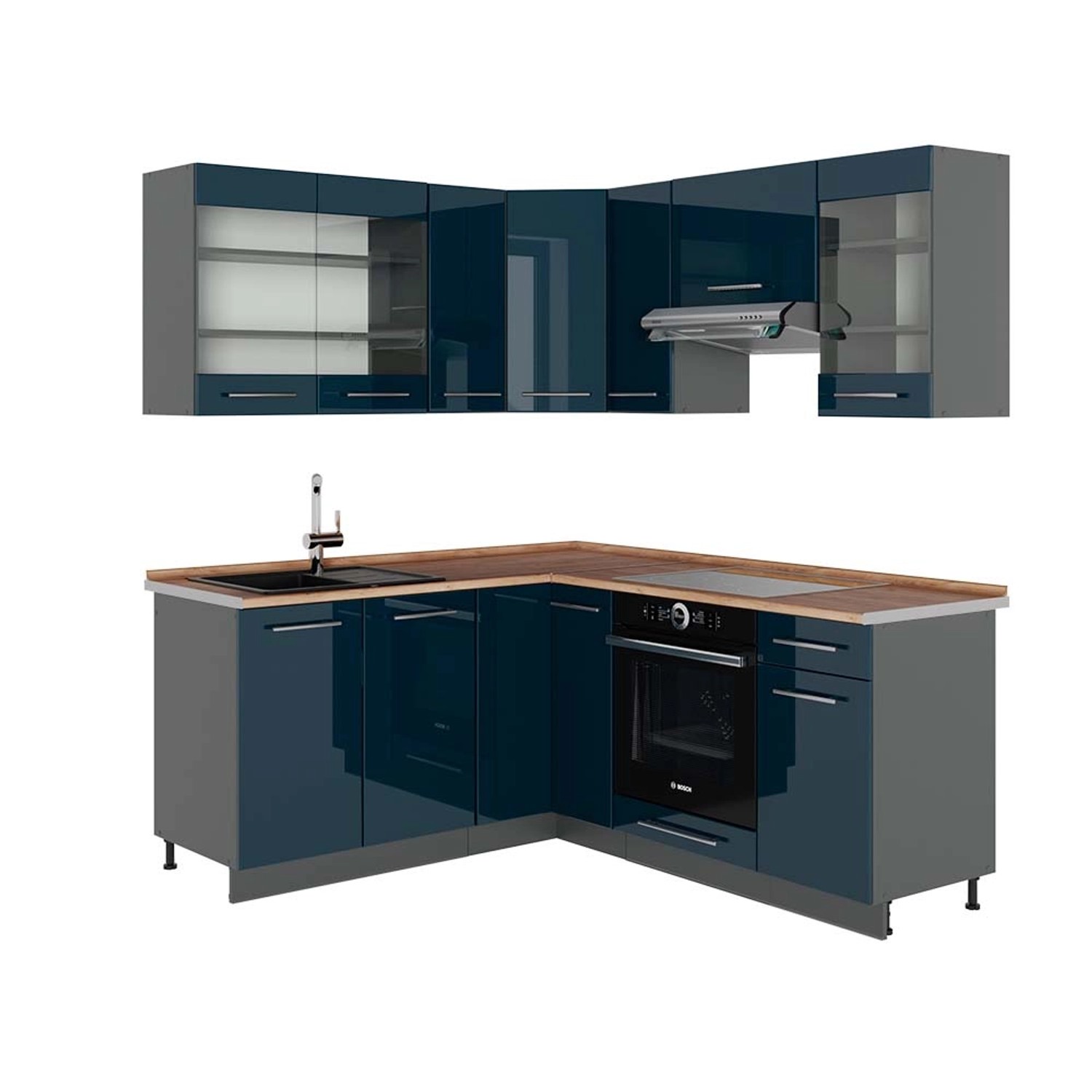 Vicco Fame-Line Eckküche Dunkelblau Hochglanz/Anthrazit 160 x 190 cm AP Eic günstig online kaufen