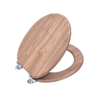 SINOBATH WC-Sitz W101 mit Absenkautomatik, Holzkern in Holzoptik und Chromscharnieren.
