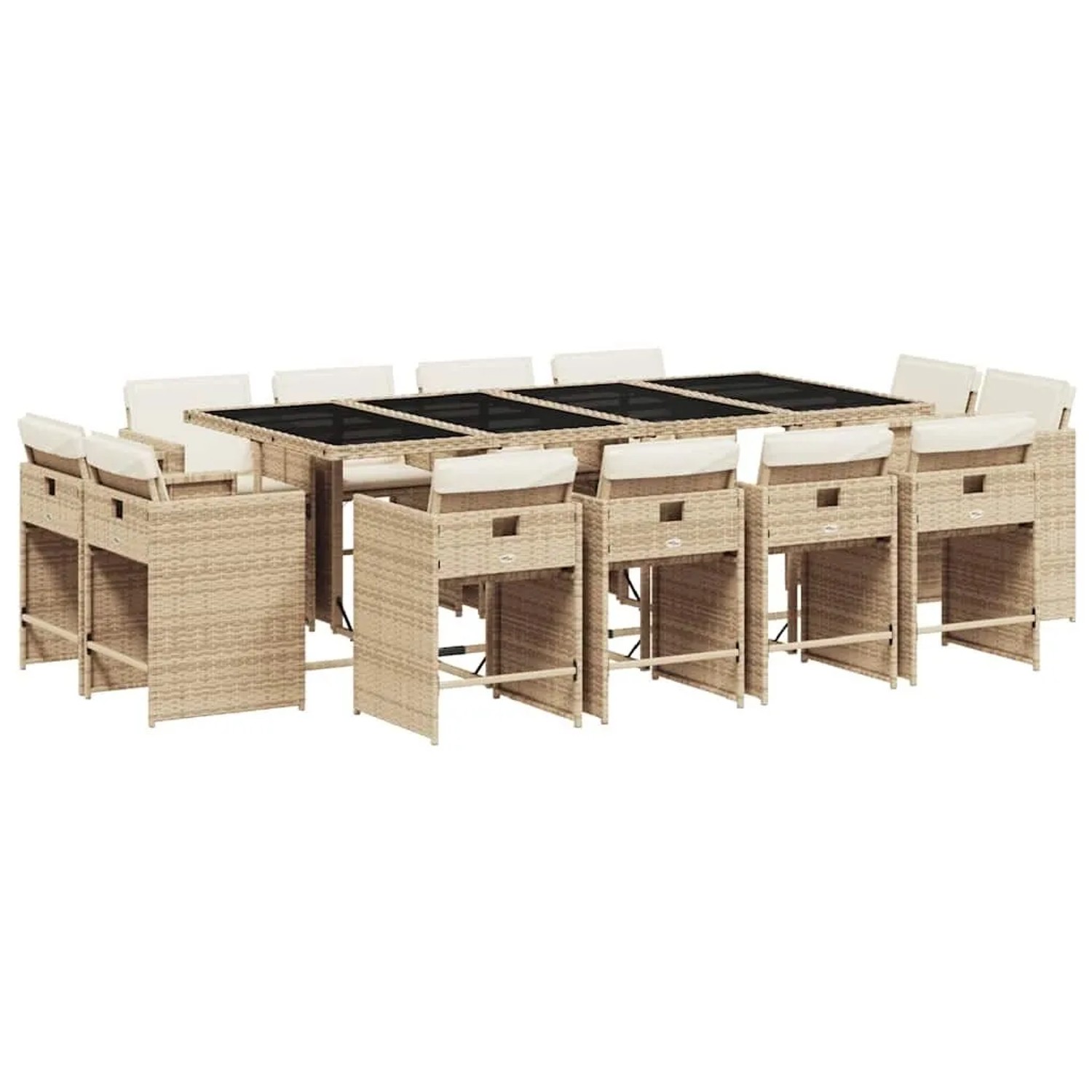 vidaXL 13-Tlg Garten-Essgruppe mit Kissen Beige Poly Rattan 3211222