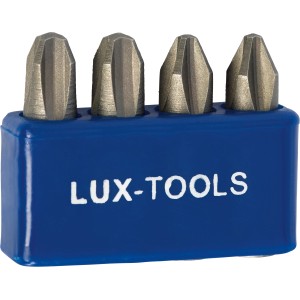 LUX PH-Bit-Set Classic, 4-teilig, PH2 und PH3 im blauen Halter.