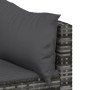 Detailaufnahme: Graues Gartenlounge-Set aus Polyrattan mit anthrazitfarbenen Kissen.