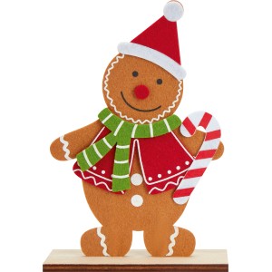 Dekorative Lebkuchenfigur Junge aus Filz und Holz, Weihnachtsdekoration für festliche Stimmung.