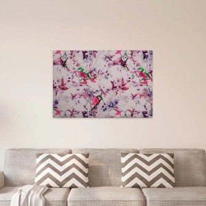 Bricoflor Leinwandbild mit pinken Vögeln und Blumen, Querformat. Wanddekoration für Wohnzimmer und Schlafzimmer.