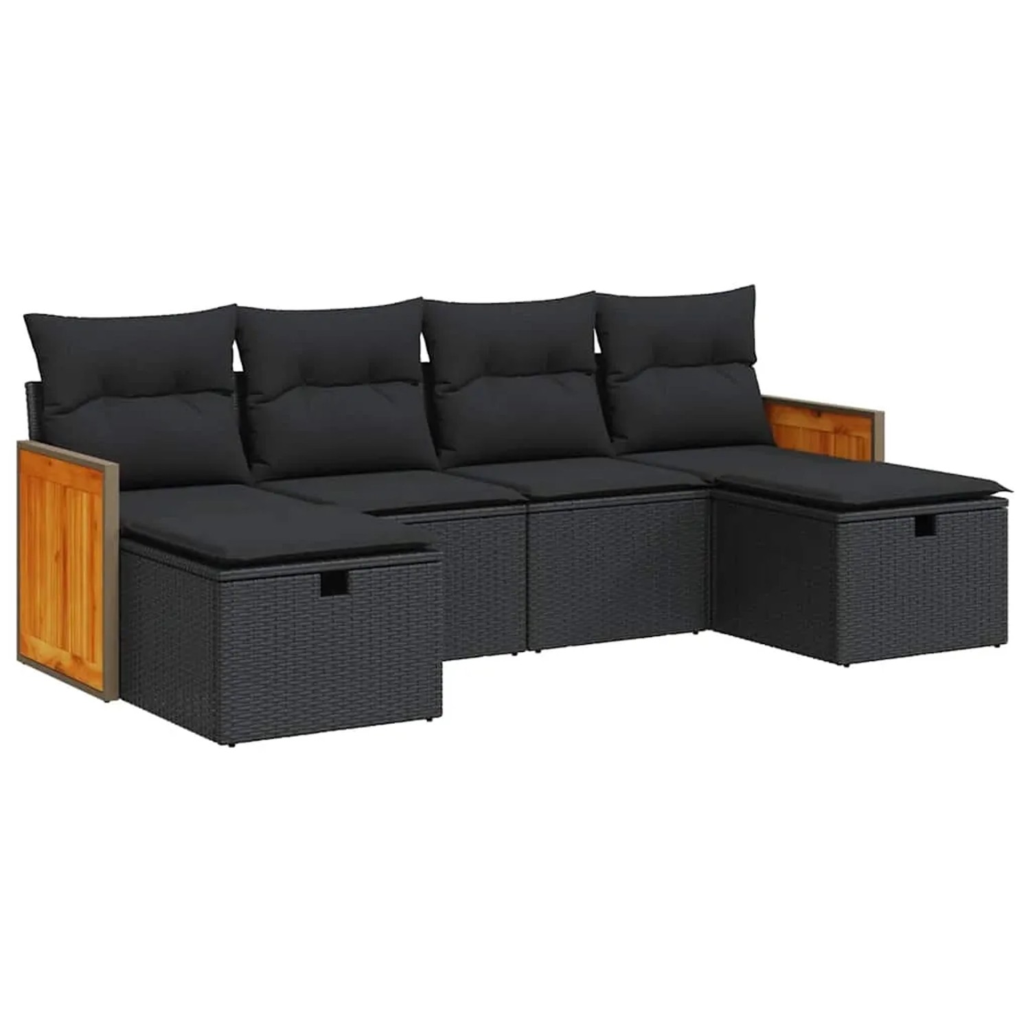 vidaXL 6-Tlg Garten-Sofagarnitur mit Kissen Schwarz Poly Rattan 3326052