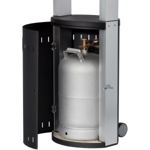 Enders® Gas-Terrassenheizer Ecoline Pure mit offener Gasflaschen-Abdeckung.