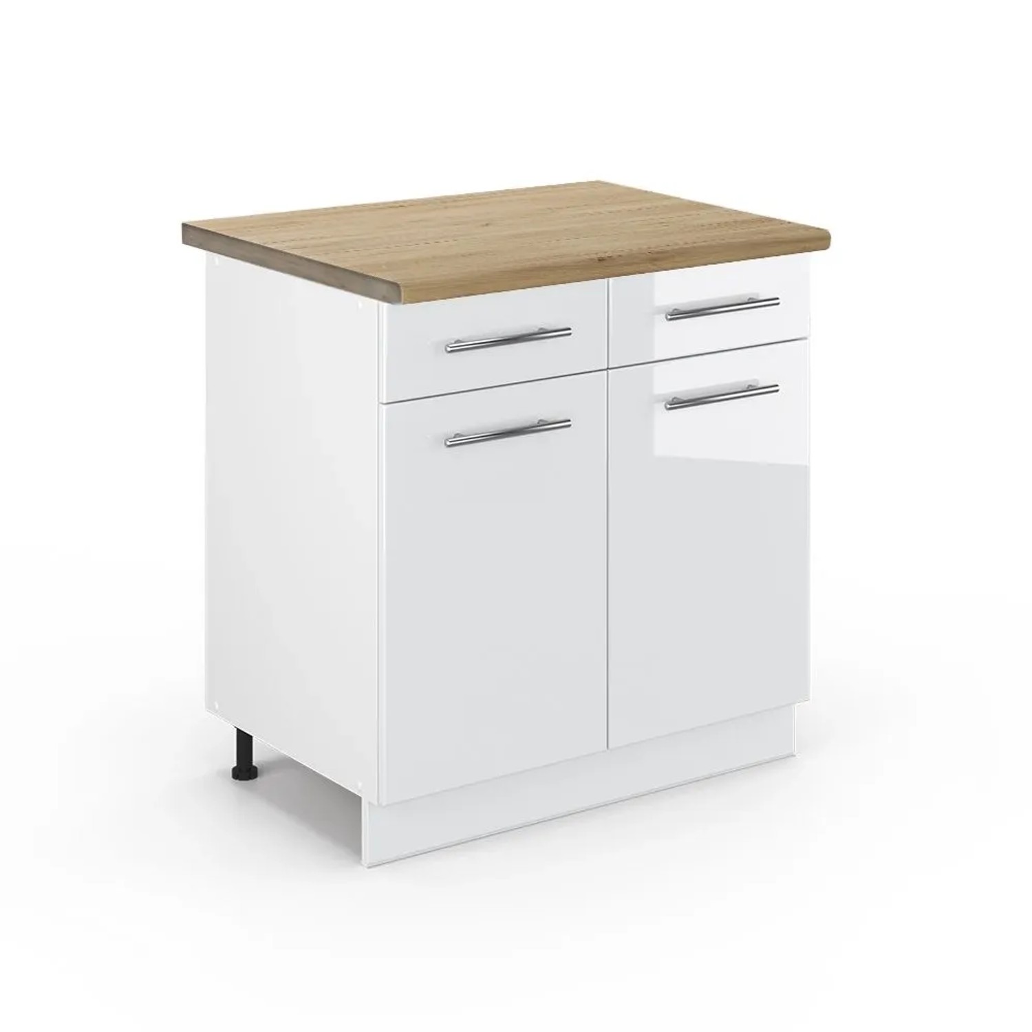 Vicco Küchenunterschrank Fame-Line Weiß Hochglanz Weiß 80 cm AP Eiche