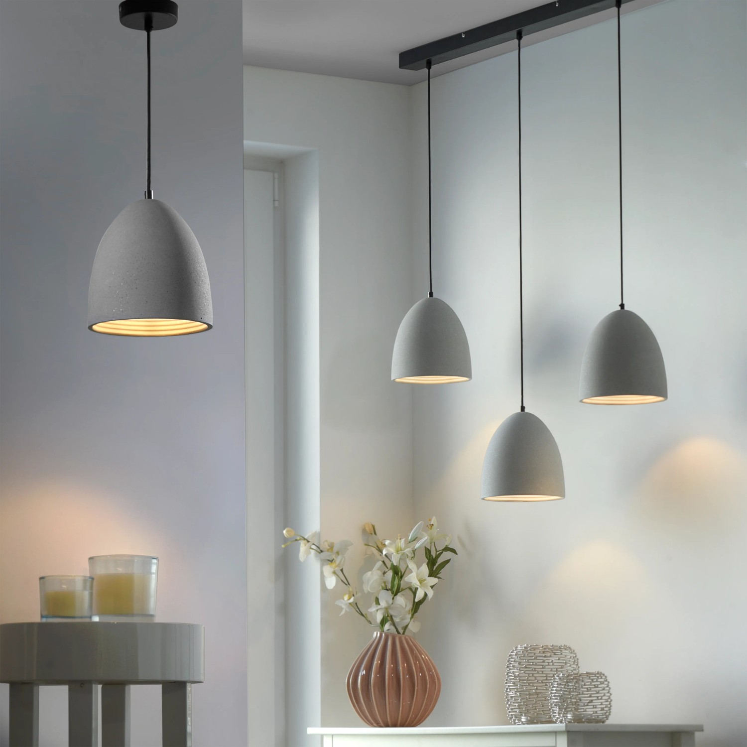 Paul Neuhaus Pendelleuchte Eton Beton, graue Hängelampe im Industrial Design, Ø 21 cm.