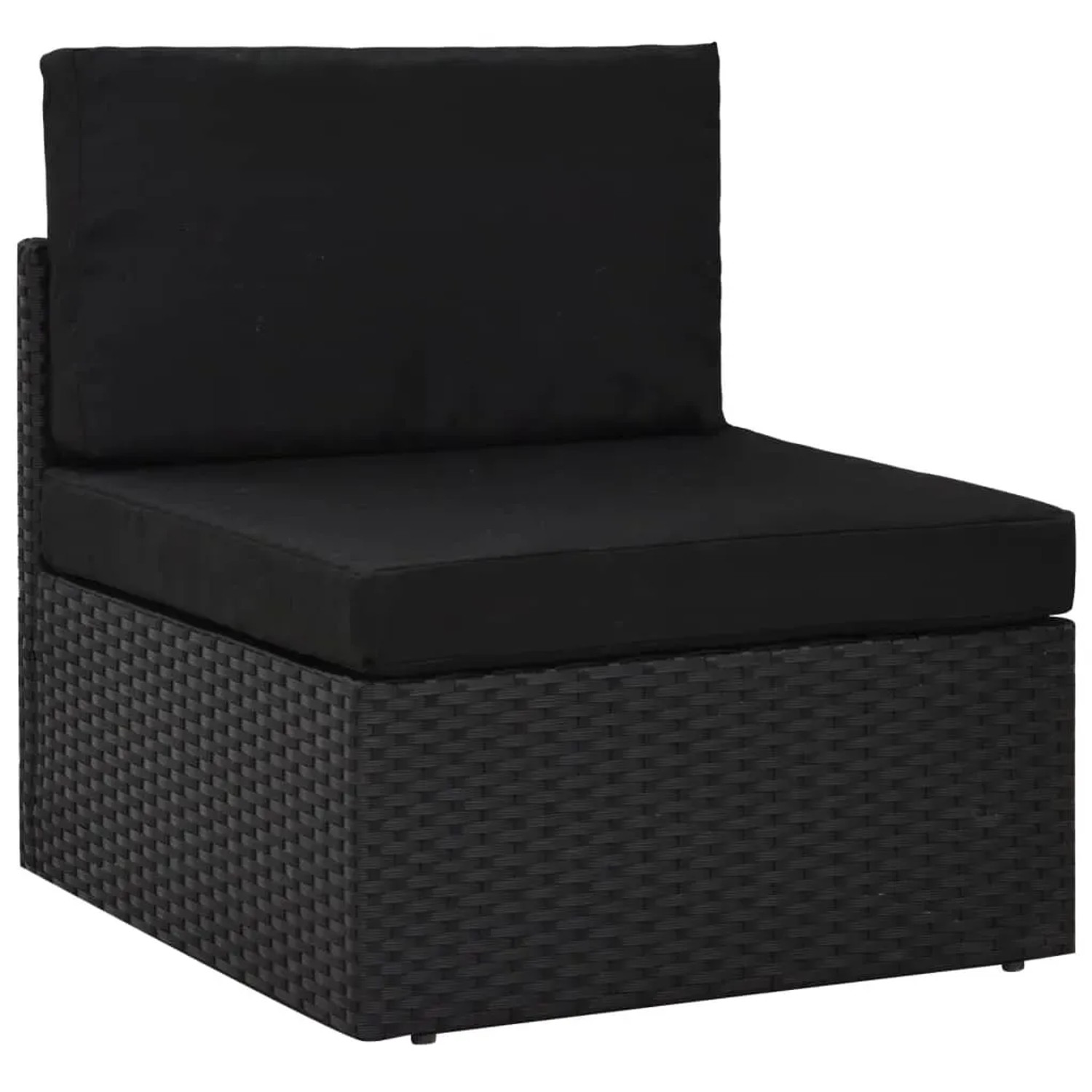 Schwarzes vidaXL Gartenmöbel Lounge-Set aus Poly Rattan, Einzelteil ohne Armlehne.