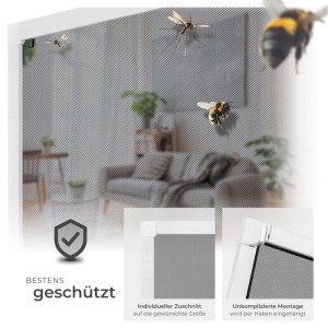 Tectake Fliegengitter mit Alurahmen für Fenster, 80x100cm, mit Insekten.