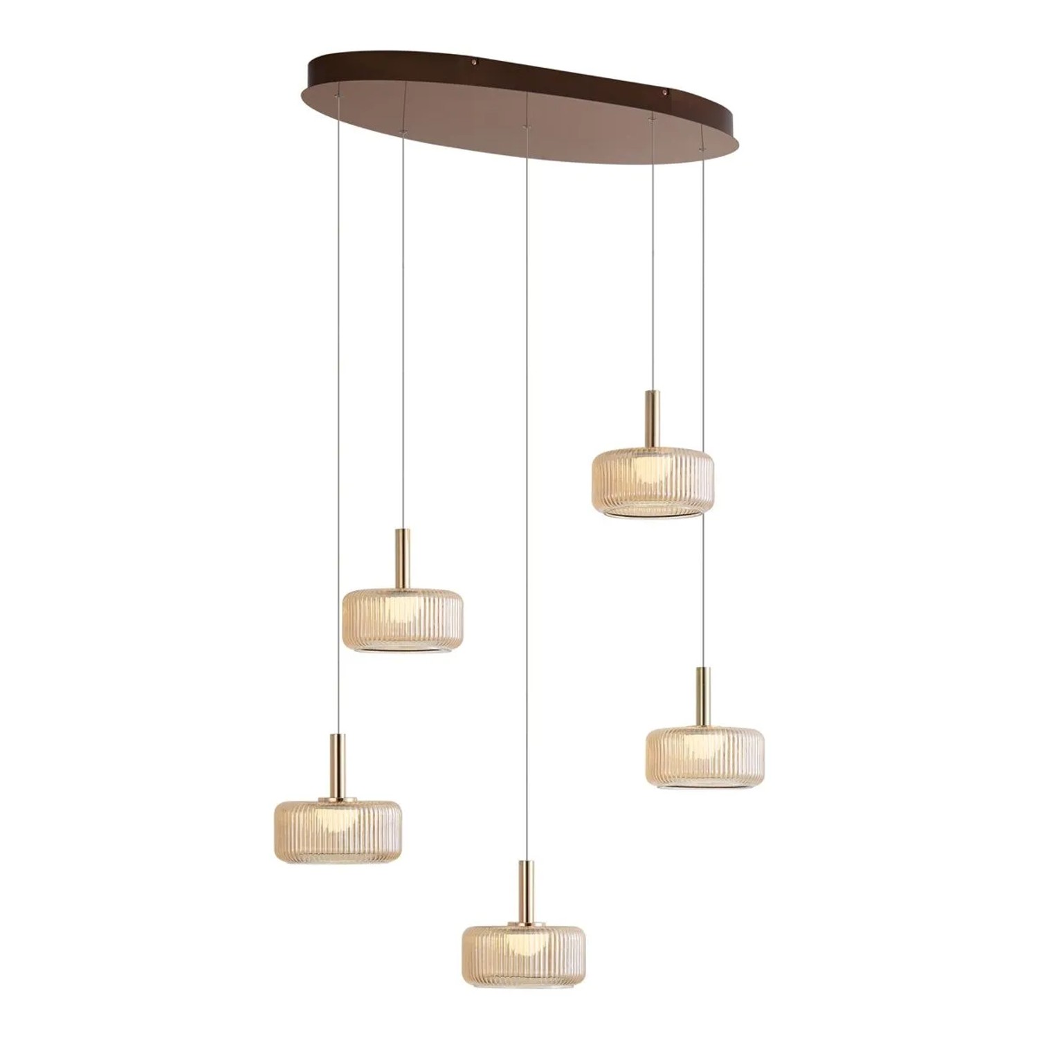 QAZQA Design Pendelleuchte RoséGold mit Amberglas inkl  LED 3 Stufen Dimmbar 5 Flammig Easylift Fiera