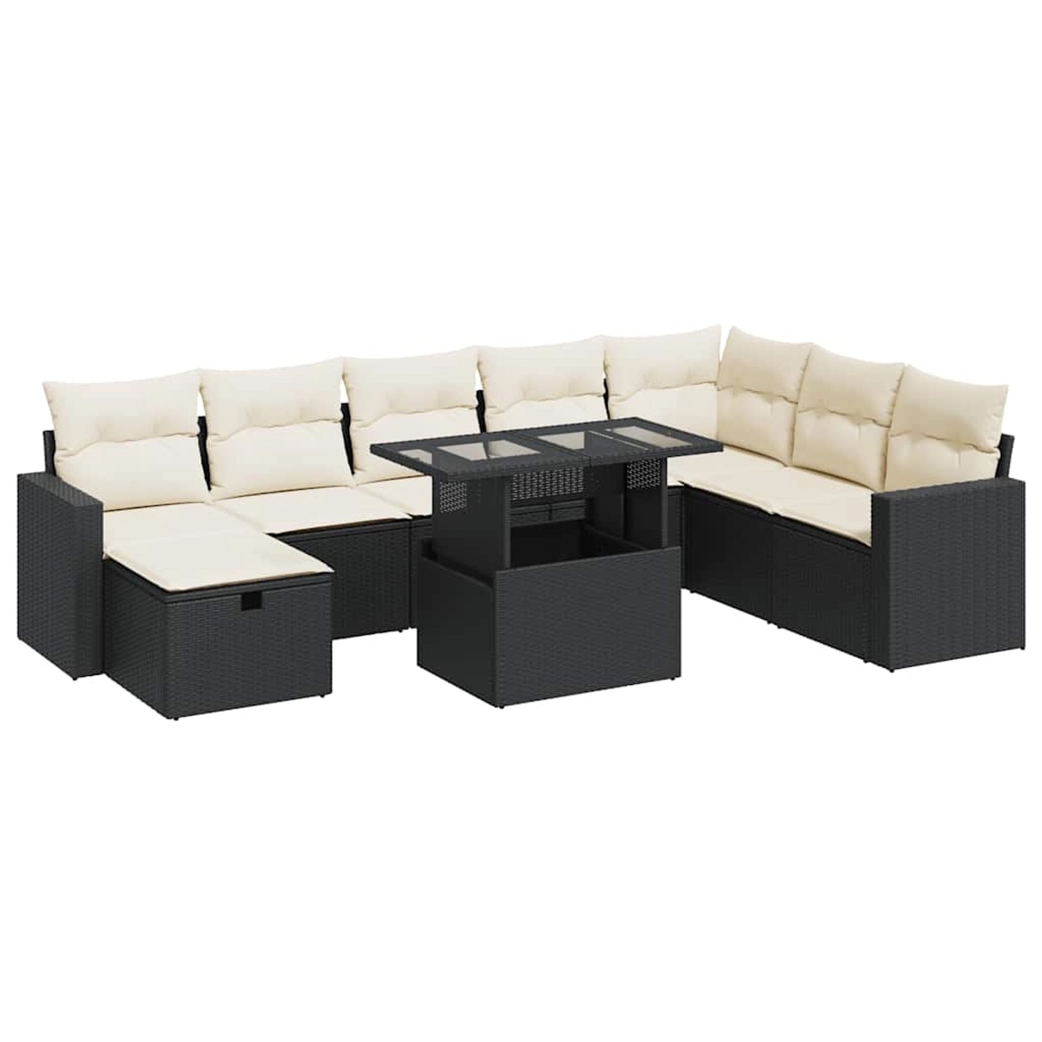vidaXL 9-Tlg Garten-Sofagarnitur mit Kissen Schwarz Poly Rattan 3327836 günstig online kaufen
