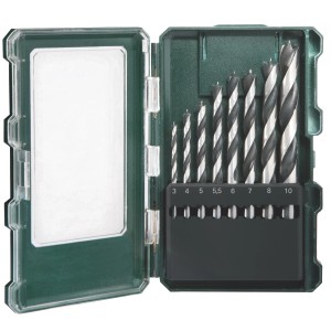 Metabo Holzbohrer-Kassette, 8-teilig, mit Holzspiralbohrern in verschiedenen Größen.