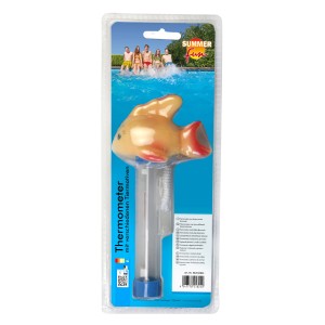 Summer Fun Poolthermometer mit Fisch-Motiv und Befestigungsschnur im Blister.
