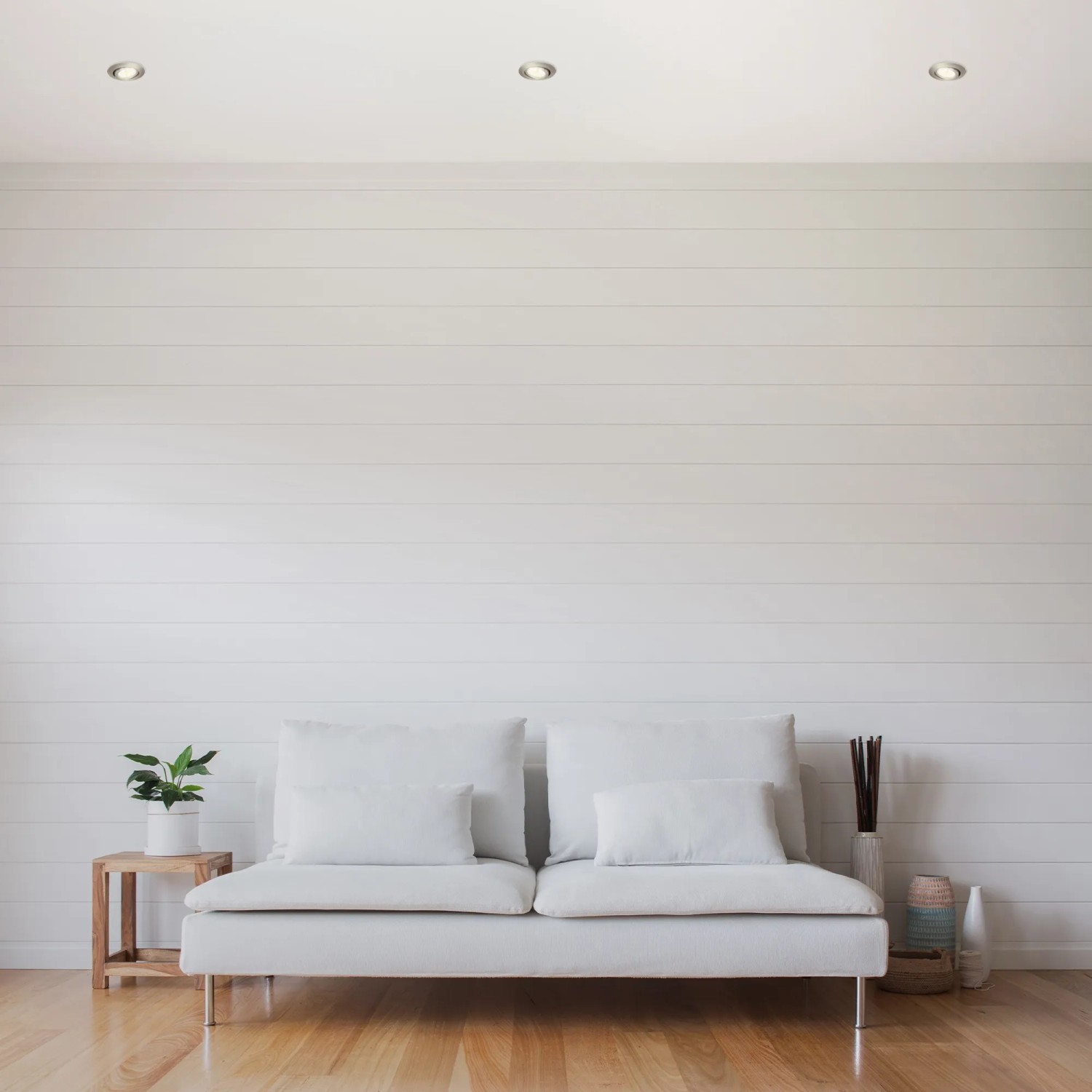 Wohnraum mit Briloner LED-Einbaustrahlern in Nickel Matt, die eine gemütliche Atmosphäre schaffen.
