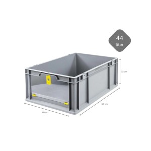 Graue PROREGAL Eurobox NextGen mit gelbem Cover, 44 Liter, 40x60x22cm, für Lagerung und Transport.