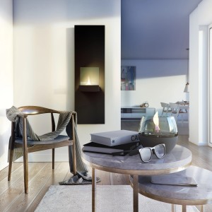 Tenderflame Wandkamin Rock Anthrazit im modernen Wohnzimmer.