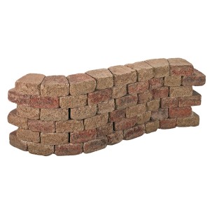 Mauer aus Pilestone Mauersteinen in Rot-Violett, trapezförmig für Gartenmauern.