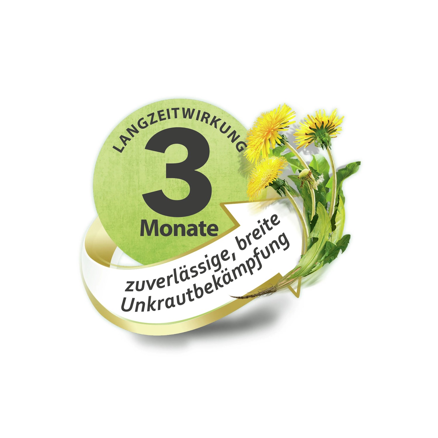 Symbol für 3 Monate Langzeitwirkung des Compo Rasendüngers plus Unkrautvernichter.