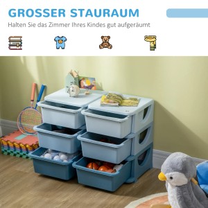 HOMCOM Schubladenschrank für Kinder, blau, mit 3 Schubladen zur Aufbewahrung von Spielzeug.