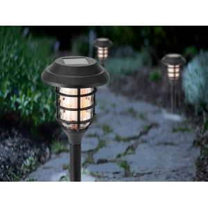 2er-Set Solarleuchte Sartane mit Flammeneffekt, schwarz, für Garten und Weg.