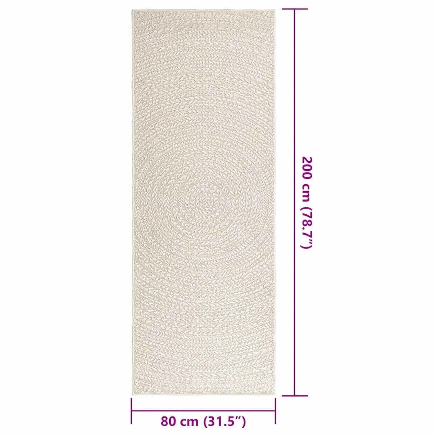 Cremefarbener vidaXL Outdoor-Teppich ZIZUR 80x200 cm in Jute-Optik aus Polypropylen für Innen & Außen.