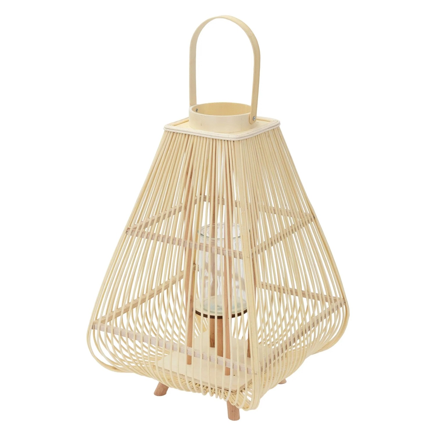 ECD Germany Bambus Laterne H 73,5 cm Holzfarbe Boho Stil