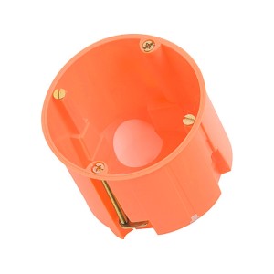 Orangefarbene Hohlwanddose 61 mm mit Membran für Schalter und Steckdosen.