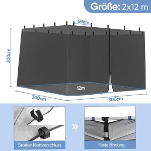 Schwarzes Moskitonetz für 3x3m Pavillon mit Reißverschluss und Klettbändern. Maße 300x300x200cm. Insektenschutz Fliegengitter.
