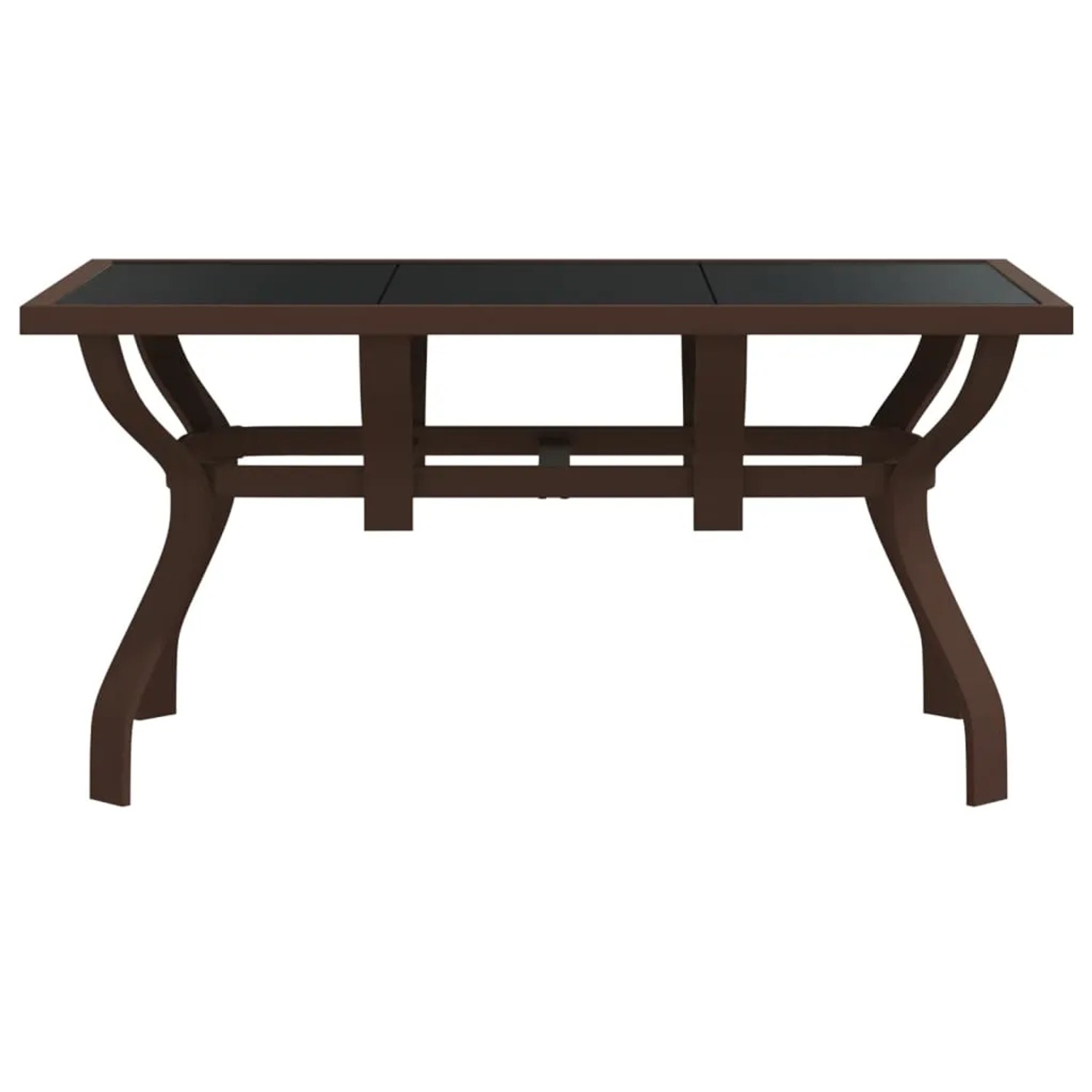 Brauner vidaXL Gartentisch mit schwarzer Glasplatte, 140x70x70 cm, Stahlgestell.