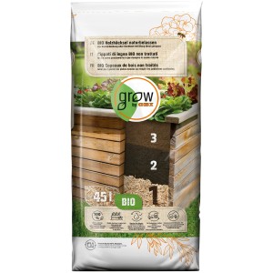 Sack GROW by OBI BIO Holzhäcksel, naturbelassen, 45l, für Beetabdeckung und Hochbeet-Grundschicht.