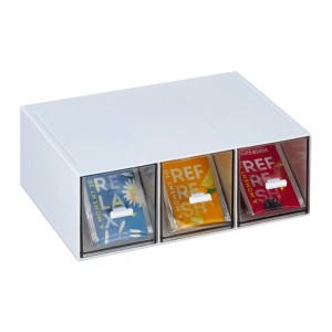 Relaxdays Tee Organizer Kunststoff Weiß Transparent 3 Fächer Stapelbar 8 cm x 23 cm x 17,5 cm 0,56 kg