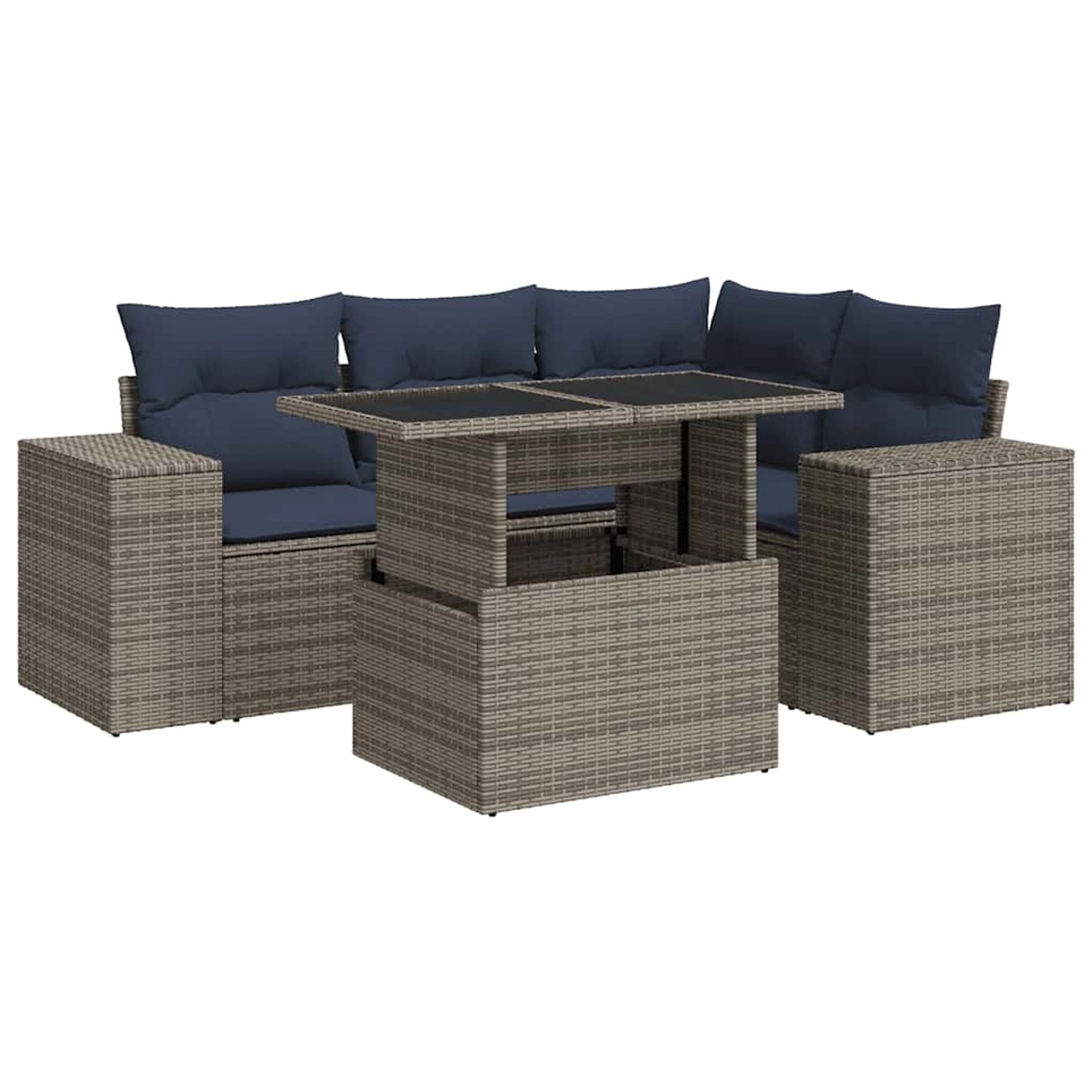 vidaXL 5-Tlg Garten-Sofagarnitur mit Kissen Grau Poly Rattan 3326792 günstig online kaufen