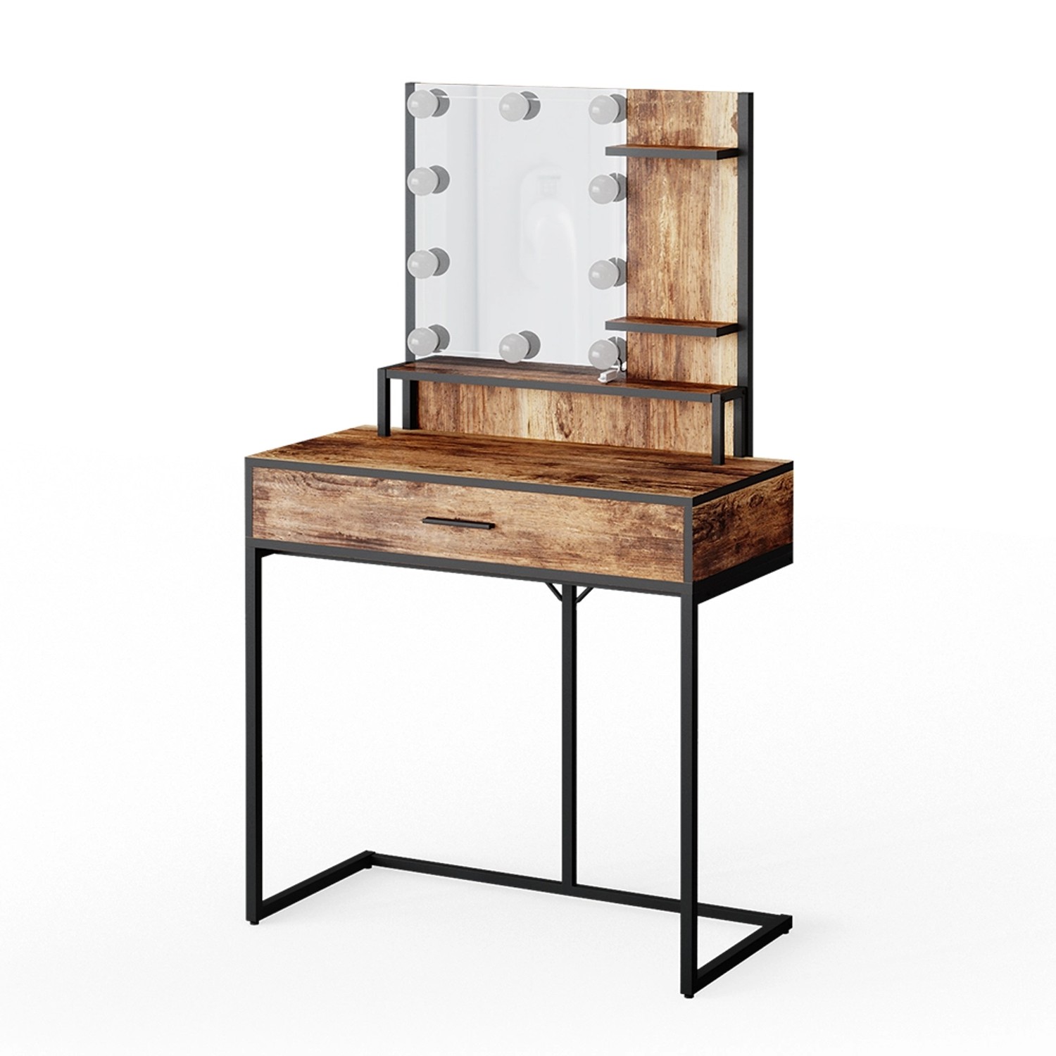 Vicco Schminktisch Fyrk Antikholz/Schwarz 80 cm mit LED-Lampen günstig online kaufen
