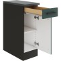 OPTIFIT Verona405 Unterschrank, 30 cm, Steingrün, mit Schublade und Tür geöffnet.