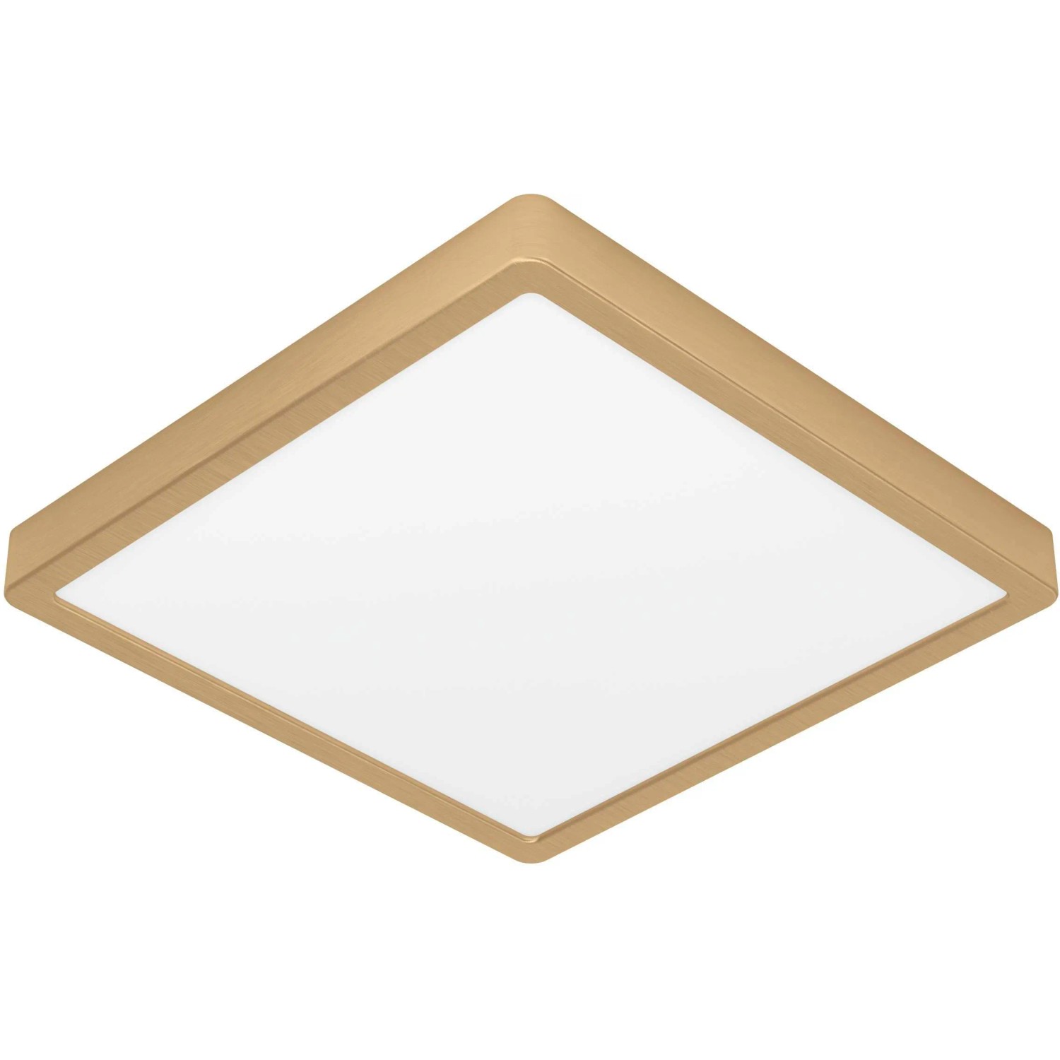 Eckige LED Deckenleuchte Fueva 5 in Messing-Weiß (20,5W) für Wohnräume.
